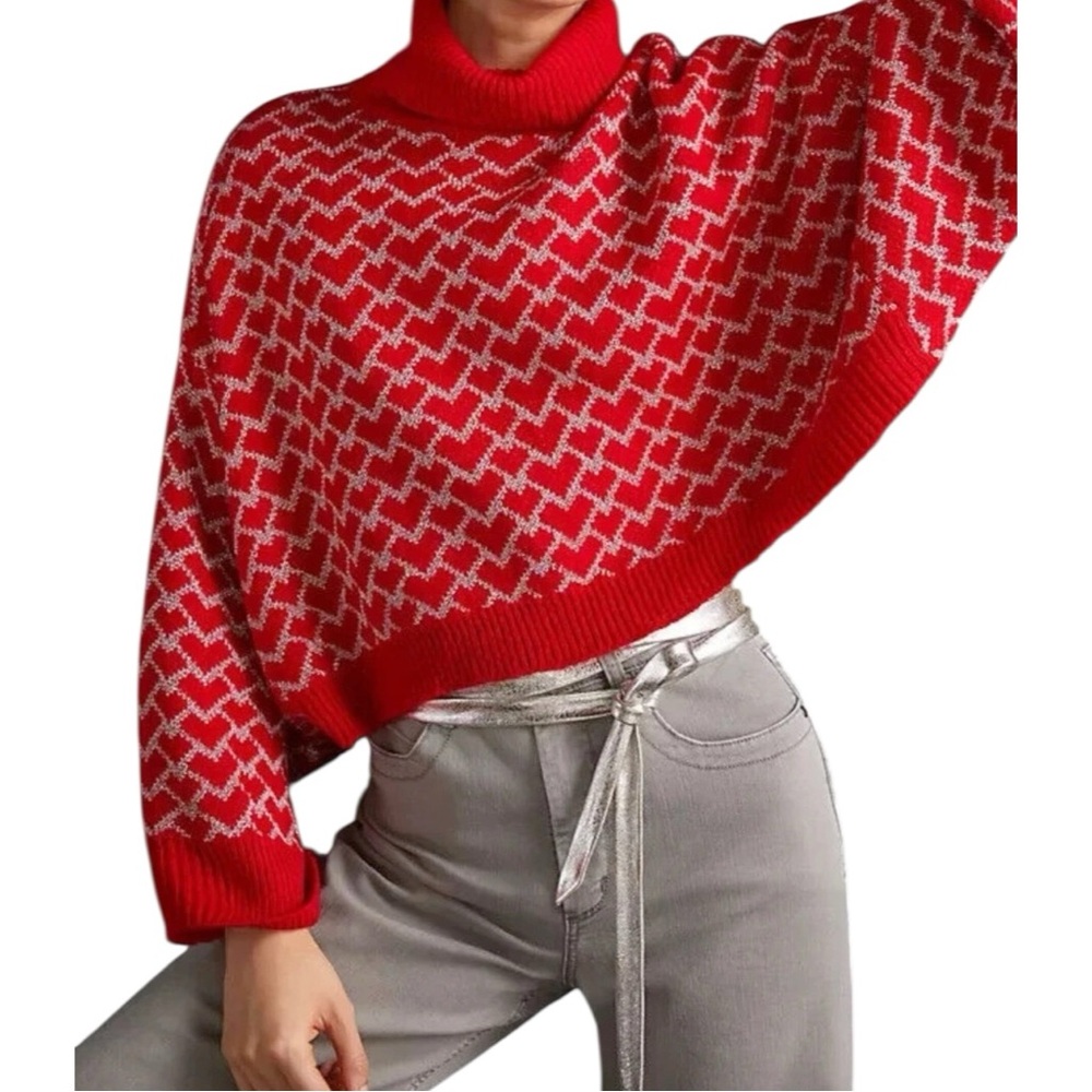 Anthropologie Lili Sidonio Molly Bracken Small Shimmer Heart Turtleneck Sweater